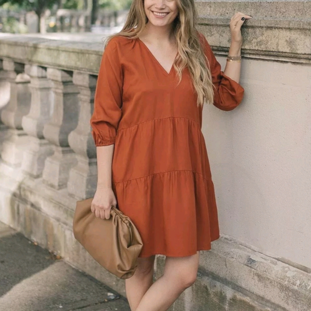 Grace Atwood The Drop Cinnamon Raglan Sleeve Tiered Dress